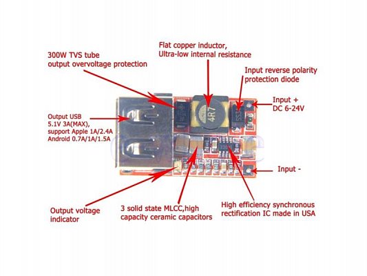 Napájecí modul, step-down měnič 5V/3A, 1x USB