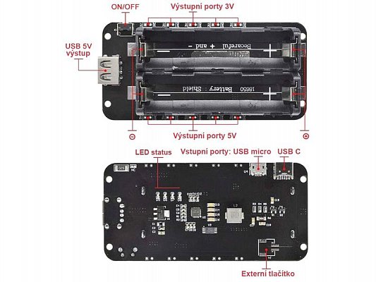 Nabíječka baterií-powerbanka, modul V8 pro ESP32,ESP8266 pro 2x Li-Ion 18650