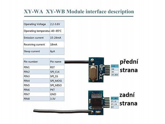 Bezdrátový vysílač+přijímač 2,4GHz XY-WA s IO NFR24L01.