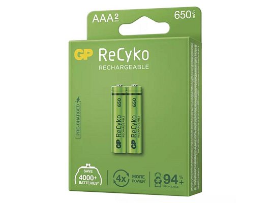 Baterie AAA (R03) nabíjecí 1,2V/650mAh GP Recyko 2ks