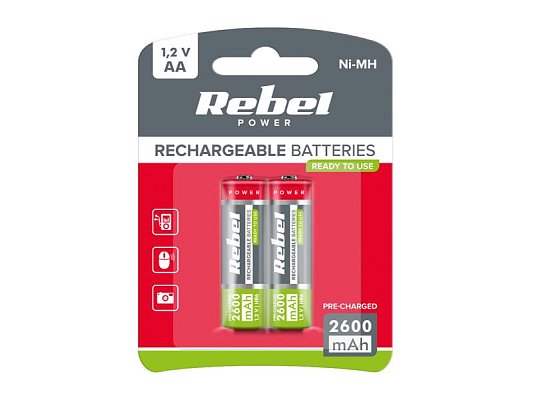 Baterie AA (R06) nabíjecí 1,2V/2600 mAh REBEL blistr