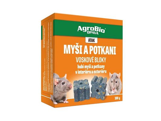 Nástraha proti myším a potkanům AGROBIO Atak - voskové bloky 300g