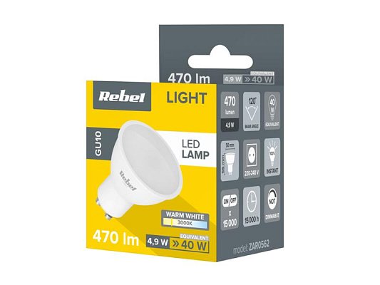 Žárovka LED GU10 5W REBEL bílá teplá ZAR0562