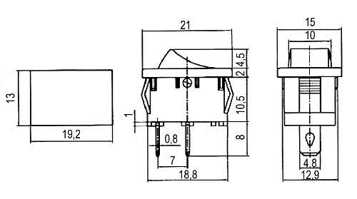 Přepínač kolébkový 2pol./2pin ON-OFF 250V/6A černý