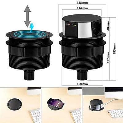 Zásuvkový blok SOLIGHT PP120USBCW-B