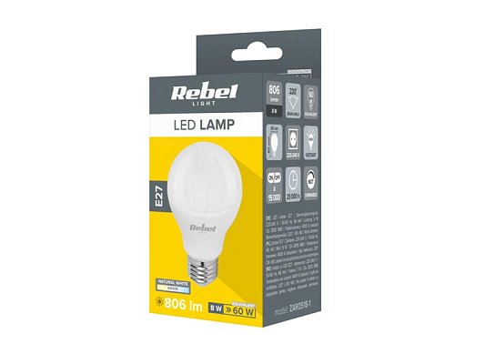 Žárovka LED E27 8W G45 REBEL bílá přírodní ZAR0518-1