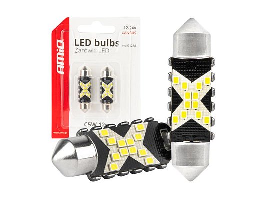 Autožárovka LED Festoon C5W 12/24V AMIO 04238 bílá 2ks