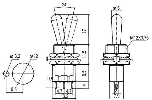 Přepínač páčkový 2pol./2pin ON-OFF