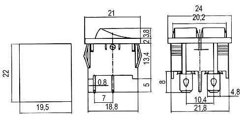 Přepínač kolébkový 2x(2pol./2pin) ON-OFF dvojitý černý O-I 12V