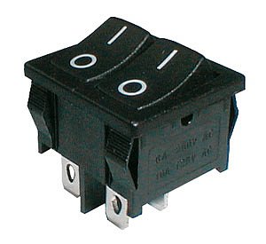 Přepínač kolébkový 2x(2pol./2pin) ON-OFF dvojitý černý O-I 12V
