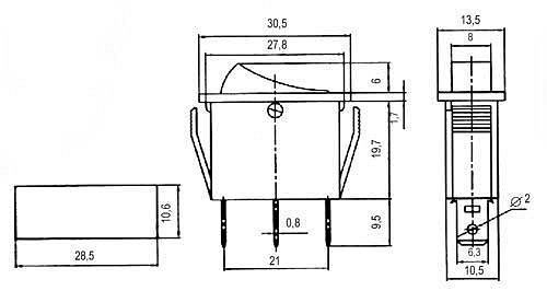 Přepínač kolébkový 2pol./3pin ON-OFF 250V/15A pros. zelený