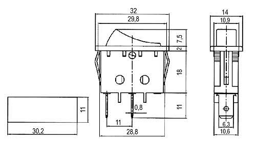 Přepínač kolébkový 2pol./2pin ON-OFF 250V/15A černý