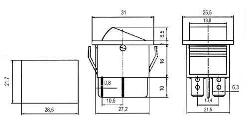 Přepínač kolébkový 2pol./4pin ON-OFF 250V/15A pros. zelený