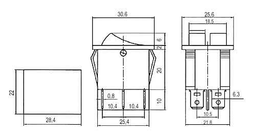 Přepínač kolébkový 2x(2pol./3pin) ON-OFF 250V/15A pros. zelený