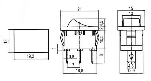 Přepínač kolébkový 2pol./3pin ON-ON 250V/6A černý