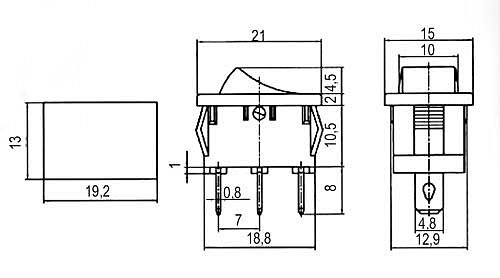 Přepínač kolébkový 3pol./3pin ON-OFF-ON 250V/6A černý