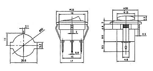 Přepínač kolébkový kul. pros. 2pol./3pin ON-OFF 16A/12VDC červený