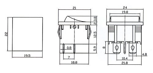 Přepínač kolébkový 2pol./4pin ON-OFF 250V/6A černý