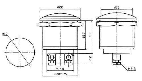 Přepínač tlačítko kul. OFF-(ON) kov-typ1 (12V)